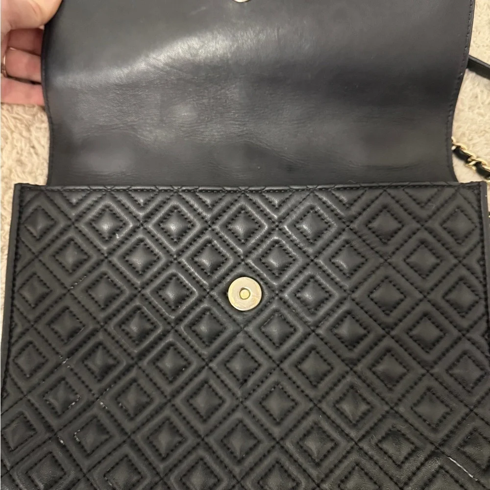 Tory Burch Large Black Matte Fleming Quilted Convertible Leather Shoulder Bag